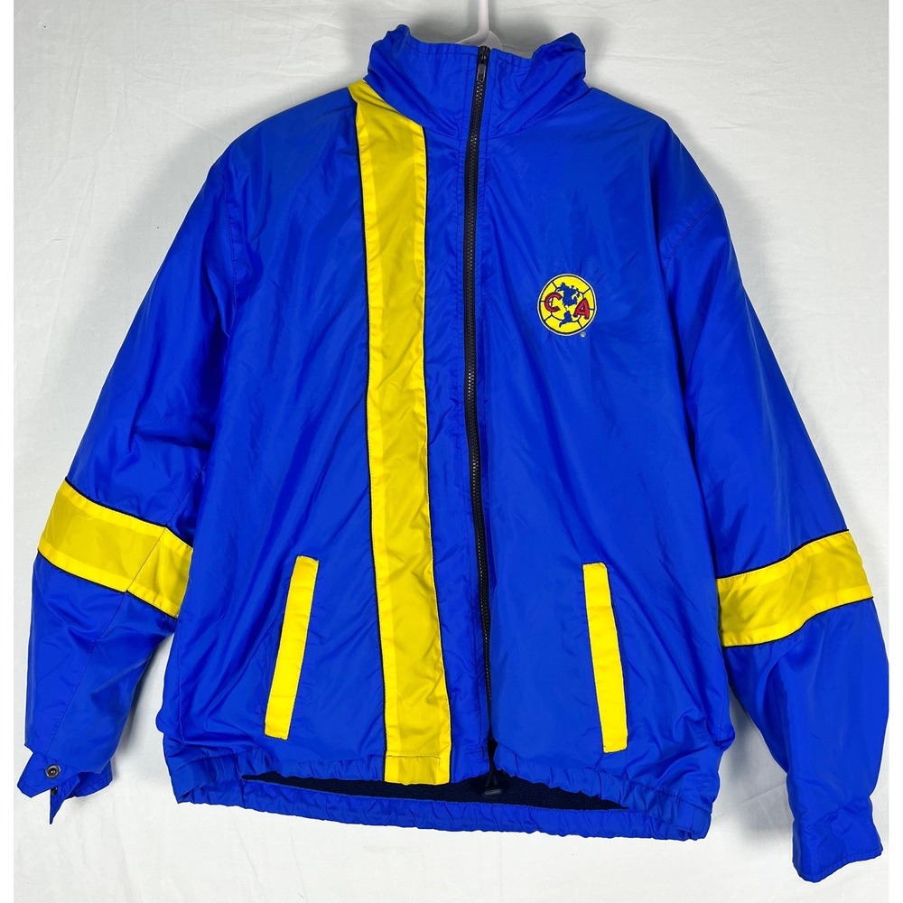 Club America Vintage Soccer Jacket Mens Blue Yellow Fleece Lined Made In Mexico